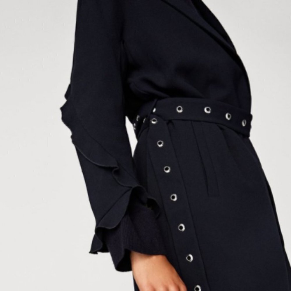 ZARA // ltd ed blogger fave ruffle detail metal grommet belt trench coat - Picture 7 of 16